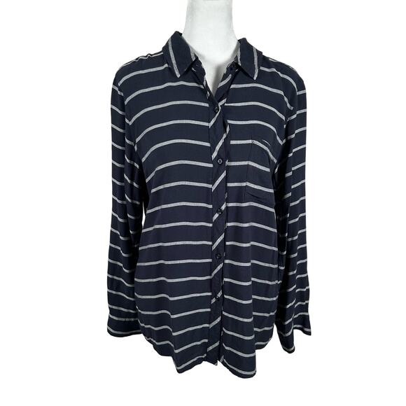 Andrea Jovine Blue Button Down Shirt Top Medium Business Casual Classic Striped - Picture 1 of 3